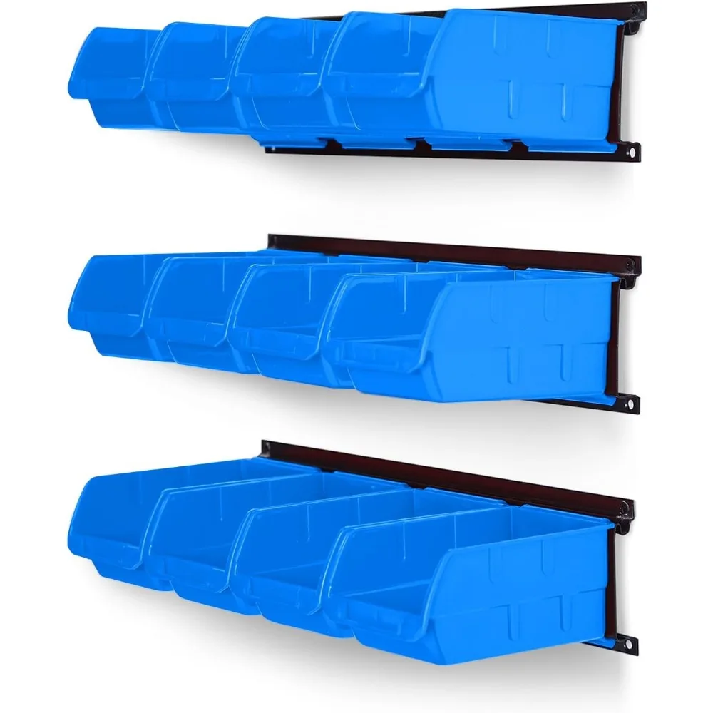 Wall Mounted Storage Bins, Plastic Hanging Storage Organizer Bins, Garage Tool Storage System for Screws