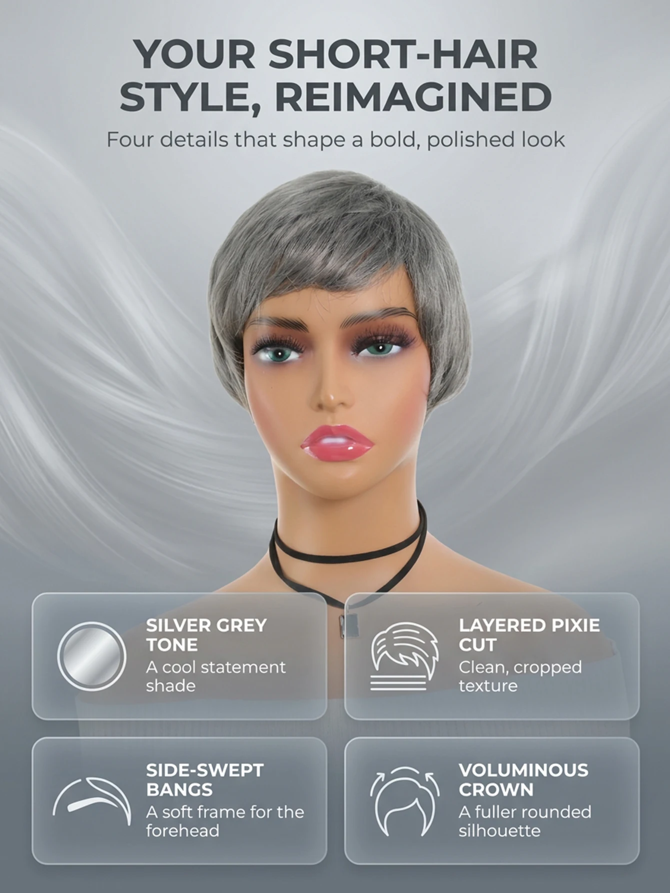 Women Short Hair Short Gray Wigs Women Gray Pixie Cut Wigs Daily Wear Hair Coversinverted Craft Wigs Synthetic Short ﻿