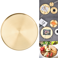Kitchen Stainless Steel Storage Tray Decorative Trays Luxurious Brass Gold Round Plate Fruit Cake Steak Snack Kitchen Metal Stor