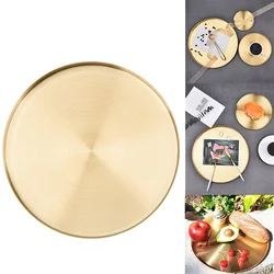 Kitchen Stainless Steel Storage Tray Decorative Trays Luxurious Brass Gold Round Plate Fruit Cake Steak Snack Kitchen Metal Stor