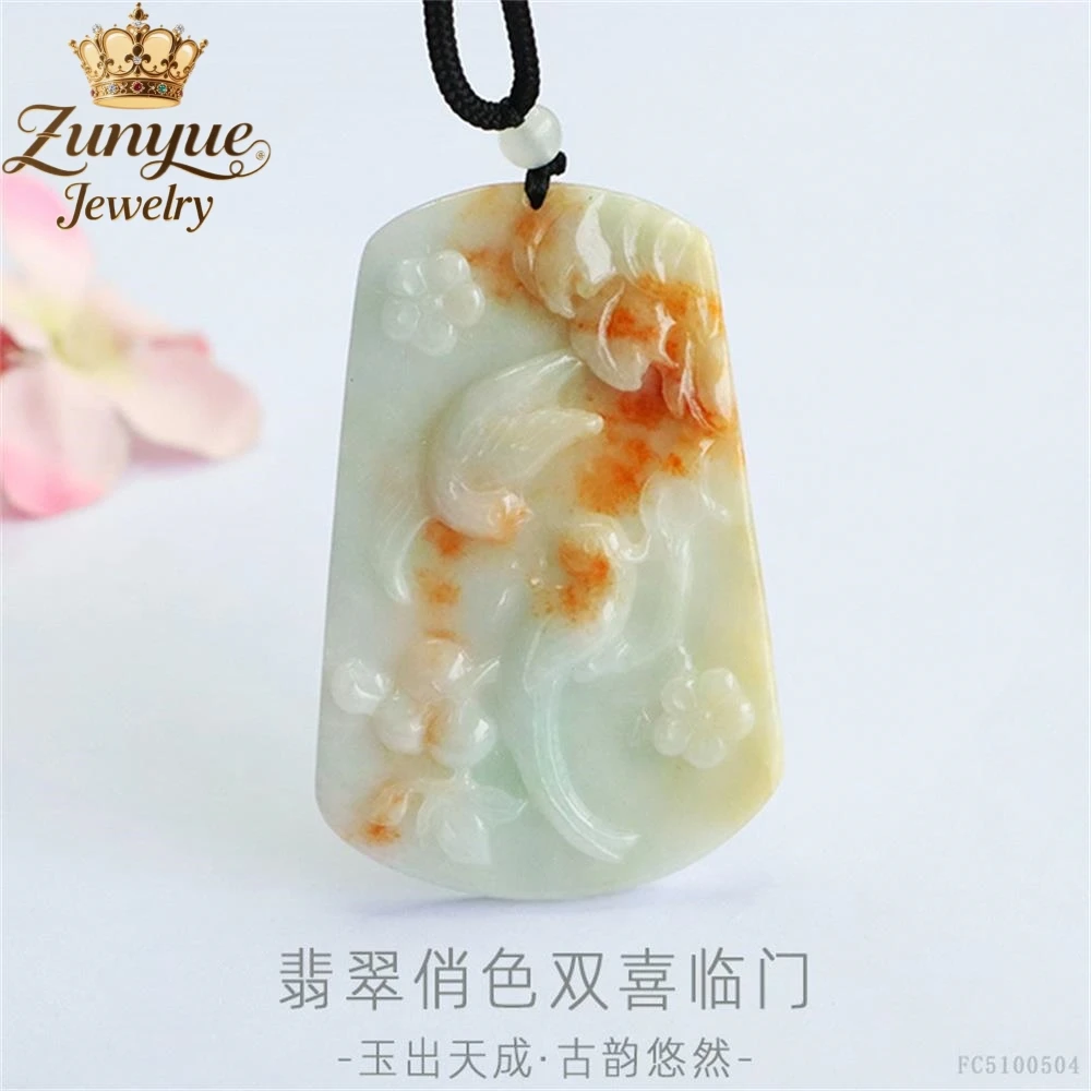 Natural Burmese A-Grade Jadeite Colorful Flower-And-Bird Landscape Pendant Luxury Quality Jewelry Fashion Jewelry Exquisite Gift