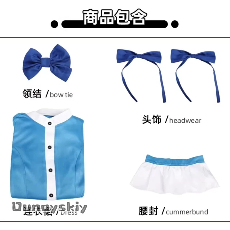 Hemera*/Poppy Game Cosplay Costume Dress Game Poppy Cos Playtime Red Hair Girl Women Blue Maid Dress Lolita Halloween Dress view 4