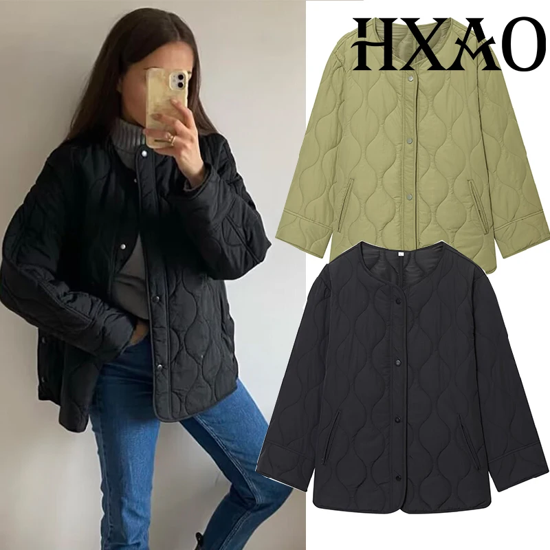 

HXAO Black Quilted Jacket Woman Parkas Padding Green Winter Coat For Women Warm Oversize Long Sleeve Padded Jackets Coat