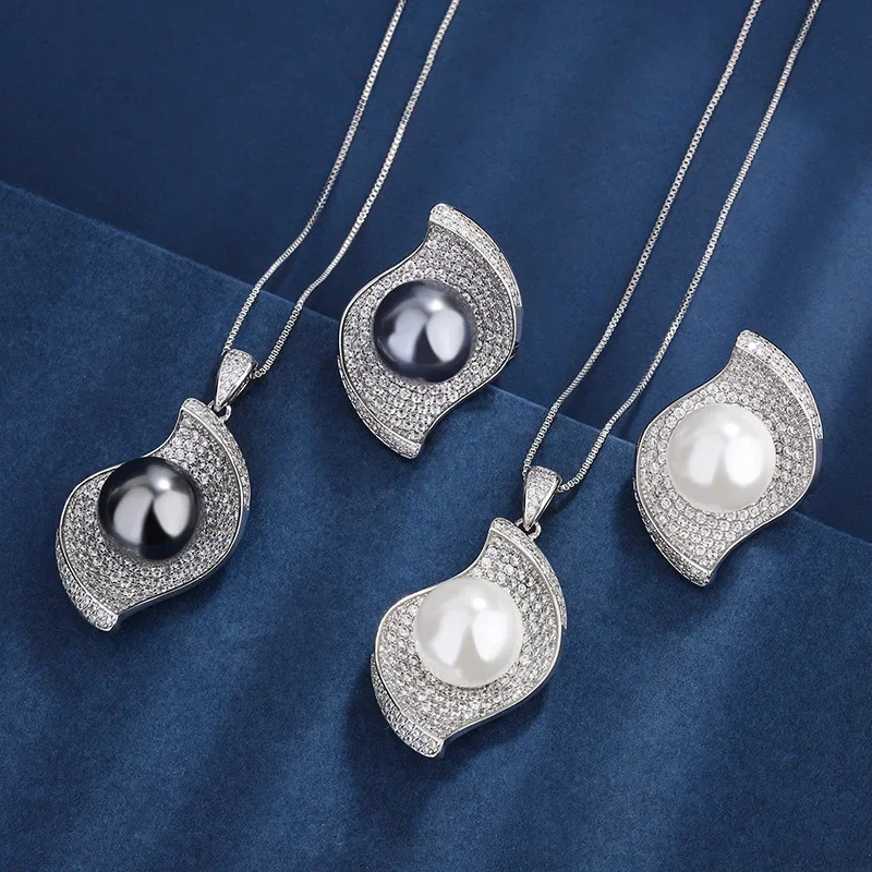

S925 Silver Plated 18K Gold Plated PT950 Platinum White Pearl Korean Style Fashion Diamond Texture Set 14mm