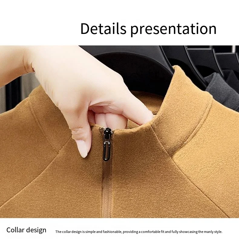 Hochwertiger Herren-Hoodie für den Herbst mit halbem Reißverschluss, aus deutschem Samtmaterial, bedrucktes Langarm-Oberteil, vielseitige Freizeitkleidung für Männer. – Detail 5