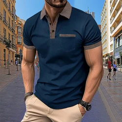 Polo a maniche corte da uomo estate 2024 tasca con colletto a righe solido abbigliamento da uomo abbigliamento economico polo da uomo