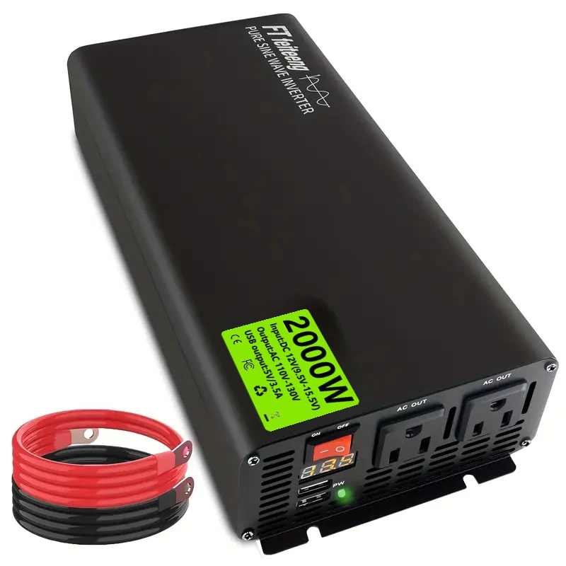 FT feiteeng 2000 واط/1500 واط/1000 واط محول طاقة موجة جيبية نقية 12 فولت إلى 110 فولت مع قابس أمريكي - للمركبات الترفيهية والتخييم والنسخ المنزلي #2