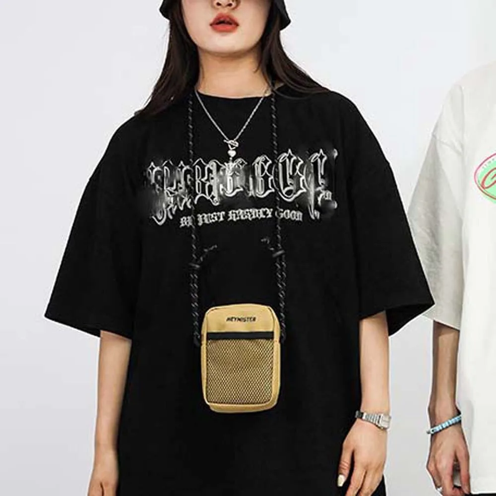 

Oxford Cloth Men's Shoulder Bag Label Hollow Out Waist Pack with Carabiner Adjustable Strap Minimalist Mini Square Bag Boys
