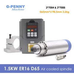New Arrival! G-Penny 1.5k ER16 D=65mm Air Cooled Spindle Motor110v/220v/380v Wood Working Air Cooling 65x258mm 4 Bearings