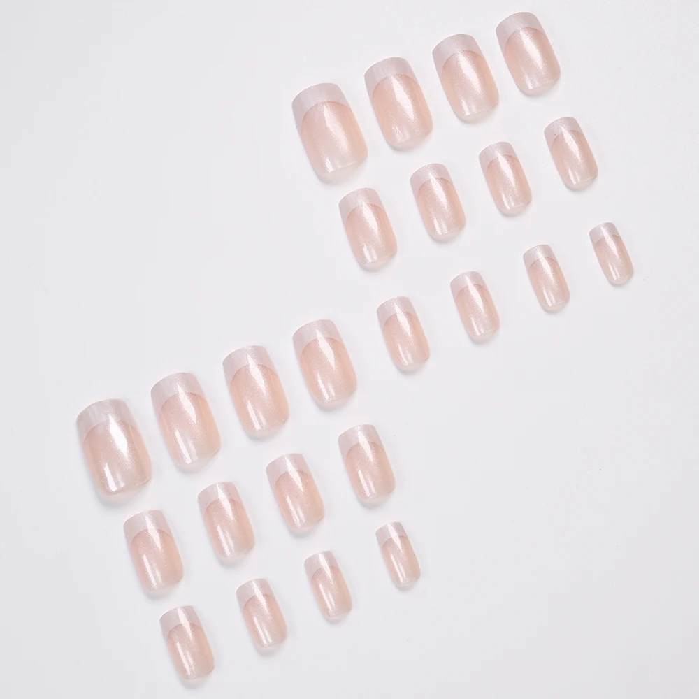 24 個シルバーグリッターフレンチアクリルプレスオンネイル光沢のあるショートミディアムスクエアフェイクネイルフルカバー人工付け爪 *R48@