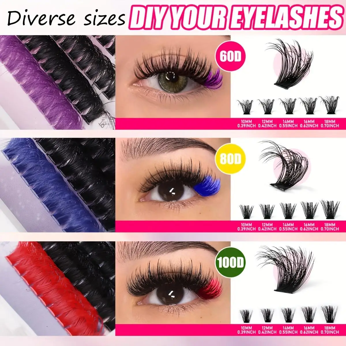 571 個 DIY まつげバンドル キット - カラー ブレンド、D ロール接着剤、密封された独立したまつげ、ブラシ、ピンセット - 初心者向け