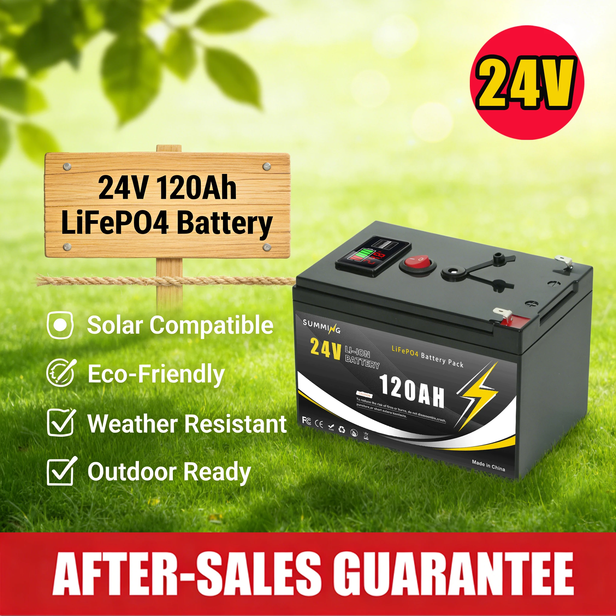 

LiFePO4 Battery Solar Battery 24V 120AHLithium with Smart BMS for Solar Energy Storage️Recreational Vehicles, and Marine Use