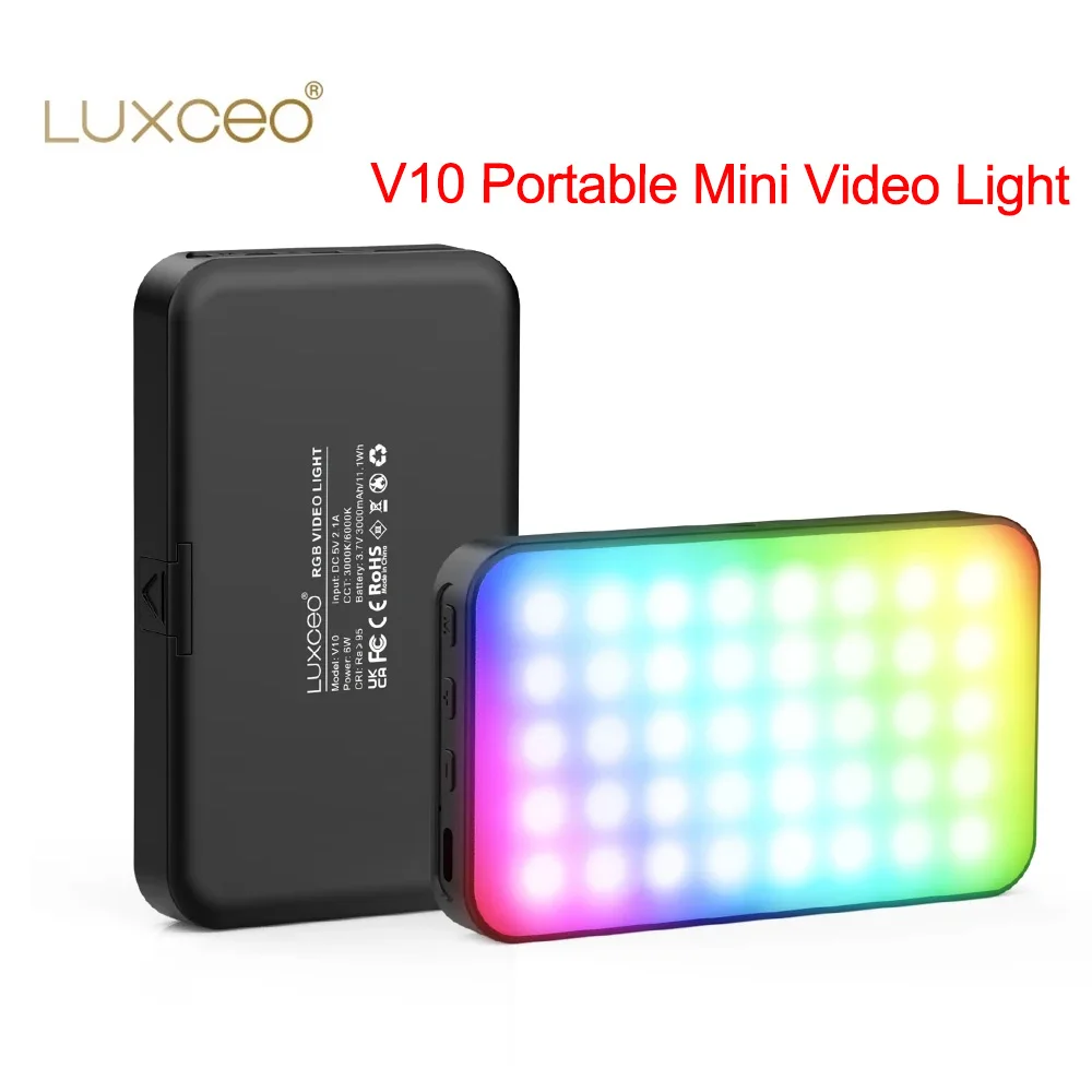 LUXCEO V10 Portable Mini Video Light RGB Panel on-Camera Lights Photography Lamp Dimmable LED Fill Lighting for Tiktok Vlogging