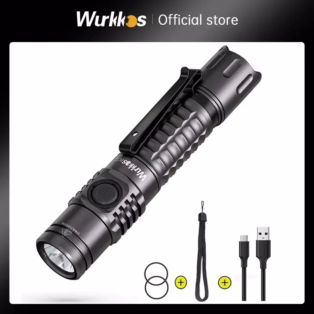 Wurkkos-Lanternas LED Táticas Recarregáveis, Acampamento Iluminação Tochas, USB-C IPX8 EDC, 2000lm ATR Indicador de Alimentação, 18650, SFT40, FC12