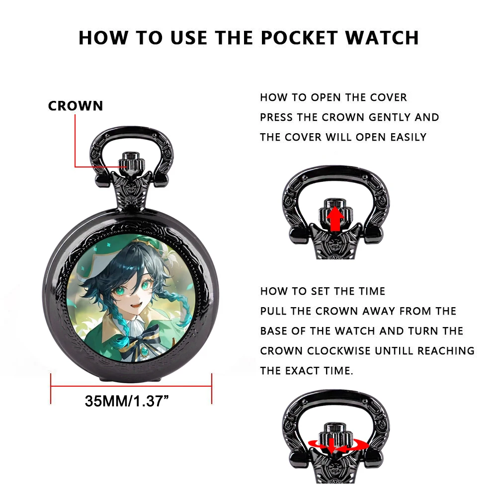 Game Characters - themed Glass Dome Quartz Pocket Watch Comes with Durable Chain and Arabic Numeral Dial Ideal Halloween Gifts