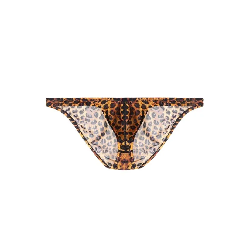 Men's Underwear Sexy Leopard Print See Through Briefs Thin Ice Silk U Convex Pouch Male Plus Size Japanese Style Bottoms