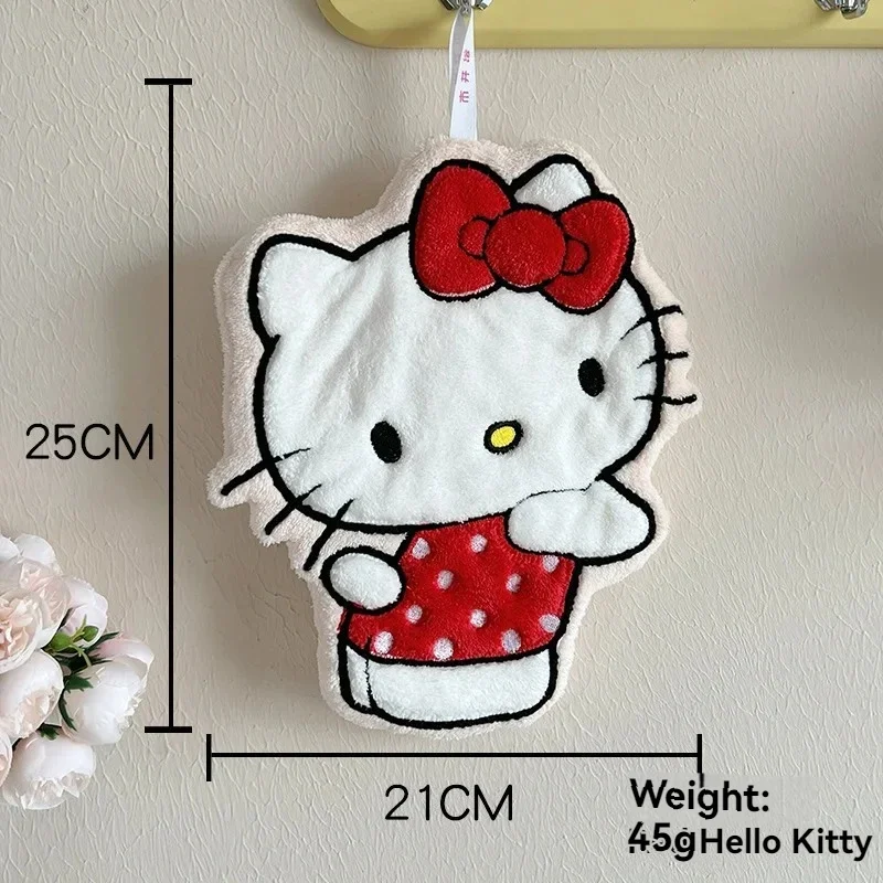 Hello Kitty Cute Cartoon Hand Towel Double Layer Thick Absorbent Coral Fleece Hanging Towel for Home and Travel