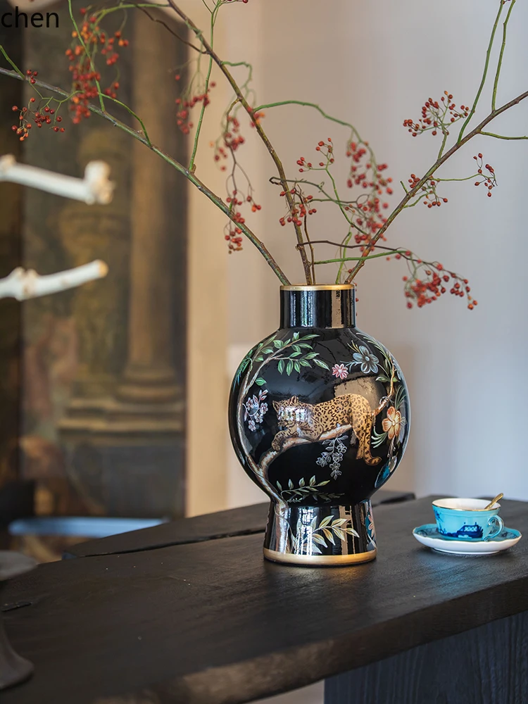 

LXC entrance living room vase decoration retro high-end flower arrangement ceramic ornament