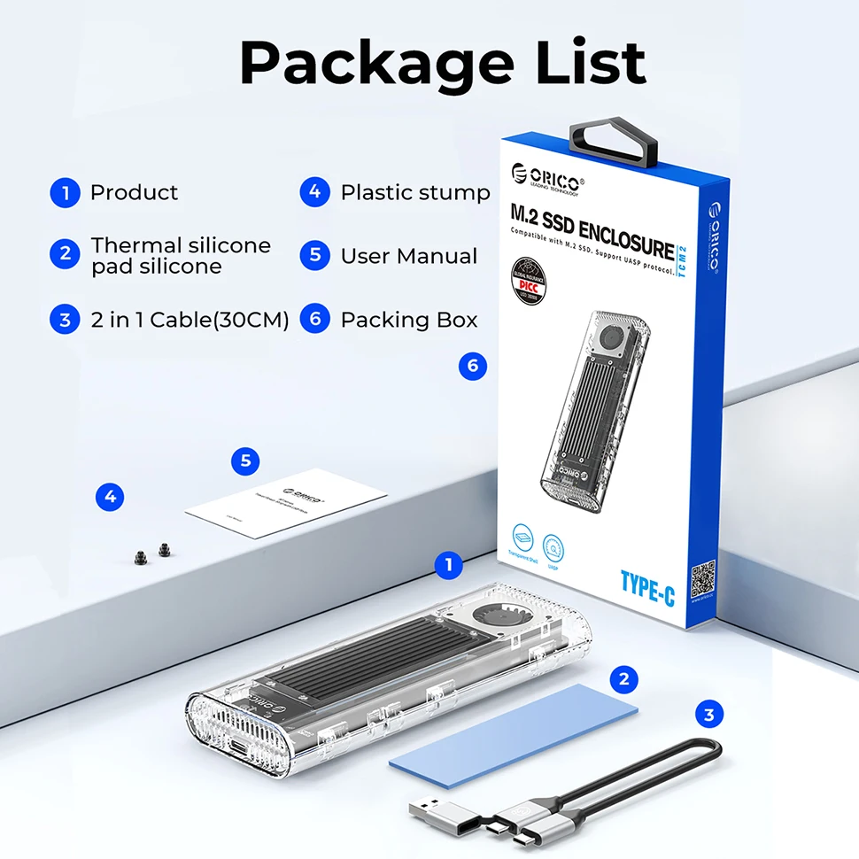 ORICO 40Gbps M.2 NVMe SSD Enclosure Type C 20Gbps M2 Hard Drive External Case HD Storage Box House Thunderbolt 3/4 USB4/3.2/3.0
