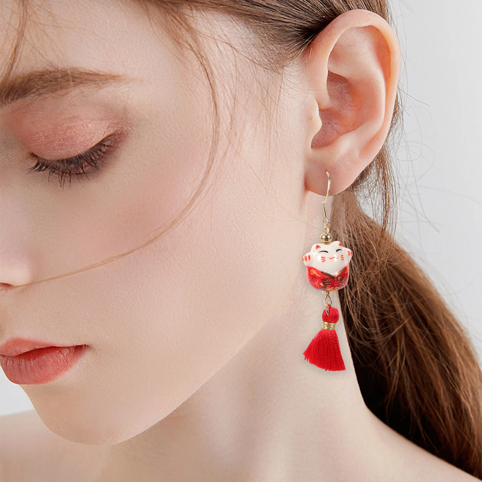 

Ceramic Dangle Fashion Fortune Ear Luck Cat Earrings Accessories for Women Birthday Ear Jewelries Party
