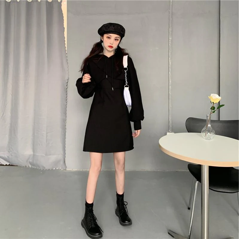 

plus Size Spring Long Sve Hoodie Top And Dr Set Women's Faion Korean Sle A-Line Skirt Two-Piece Set Fat MM Special ...