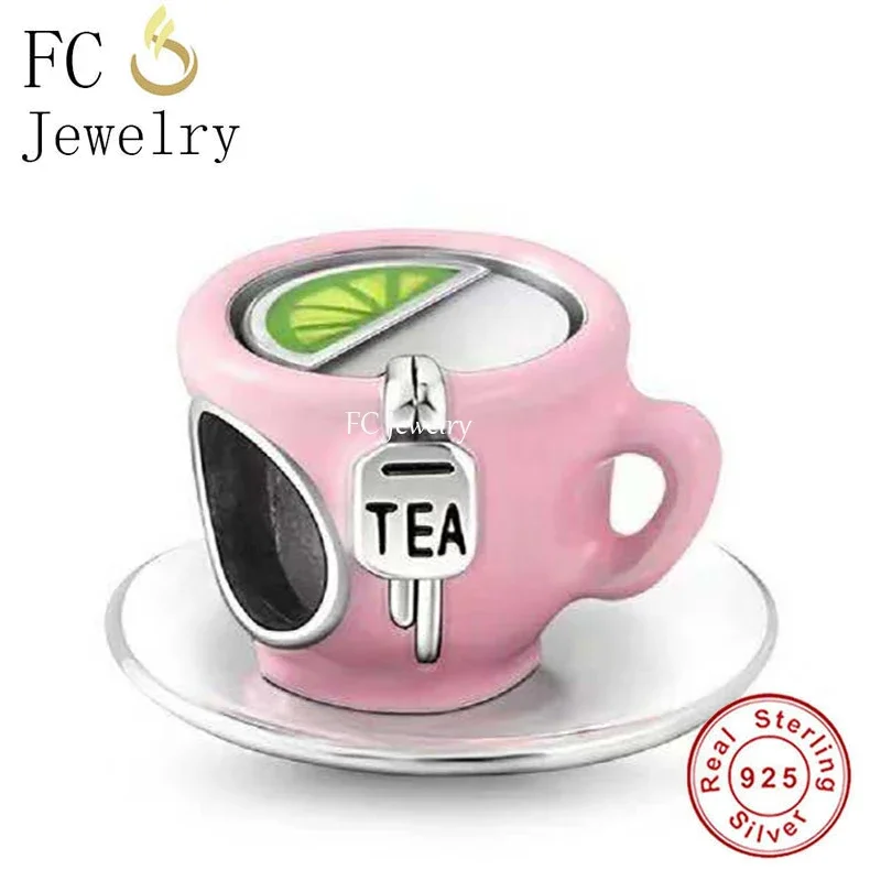 FC Jewelry Fit Original Pan Charms Bracelet 925 Sterling Silver Pink Lemon Frink Tea Cup Bead For Making Women Berloque 2022