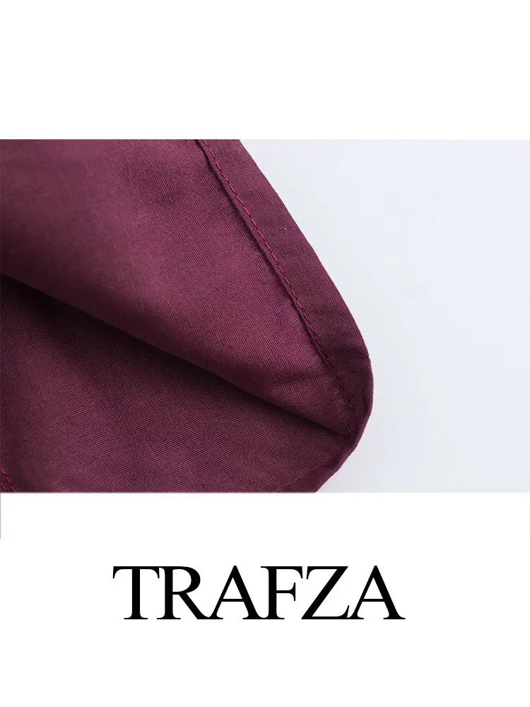 TRAFZA, Top holgado de manga larga con solapa y una hilera de botones para mujer, ropa de calle de otoño para mujer, camisa de manga raglán Borgoña a la moda Y2K