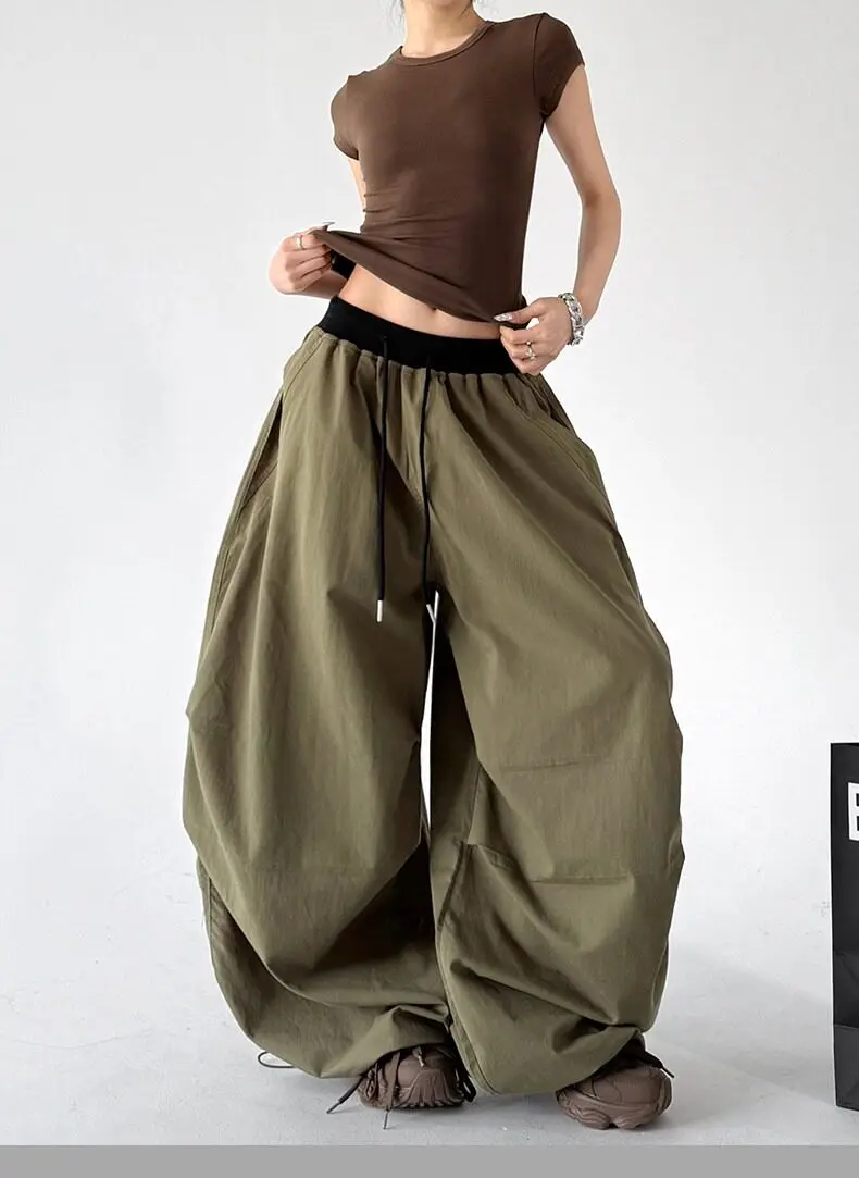 Y2k Hiking Straight Wide Pants Women Streetwear Cargo Paratrooper Pants Casual Brown Quick Dry Pocket Travel Sport Trousers