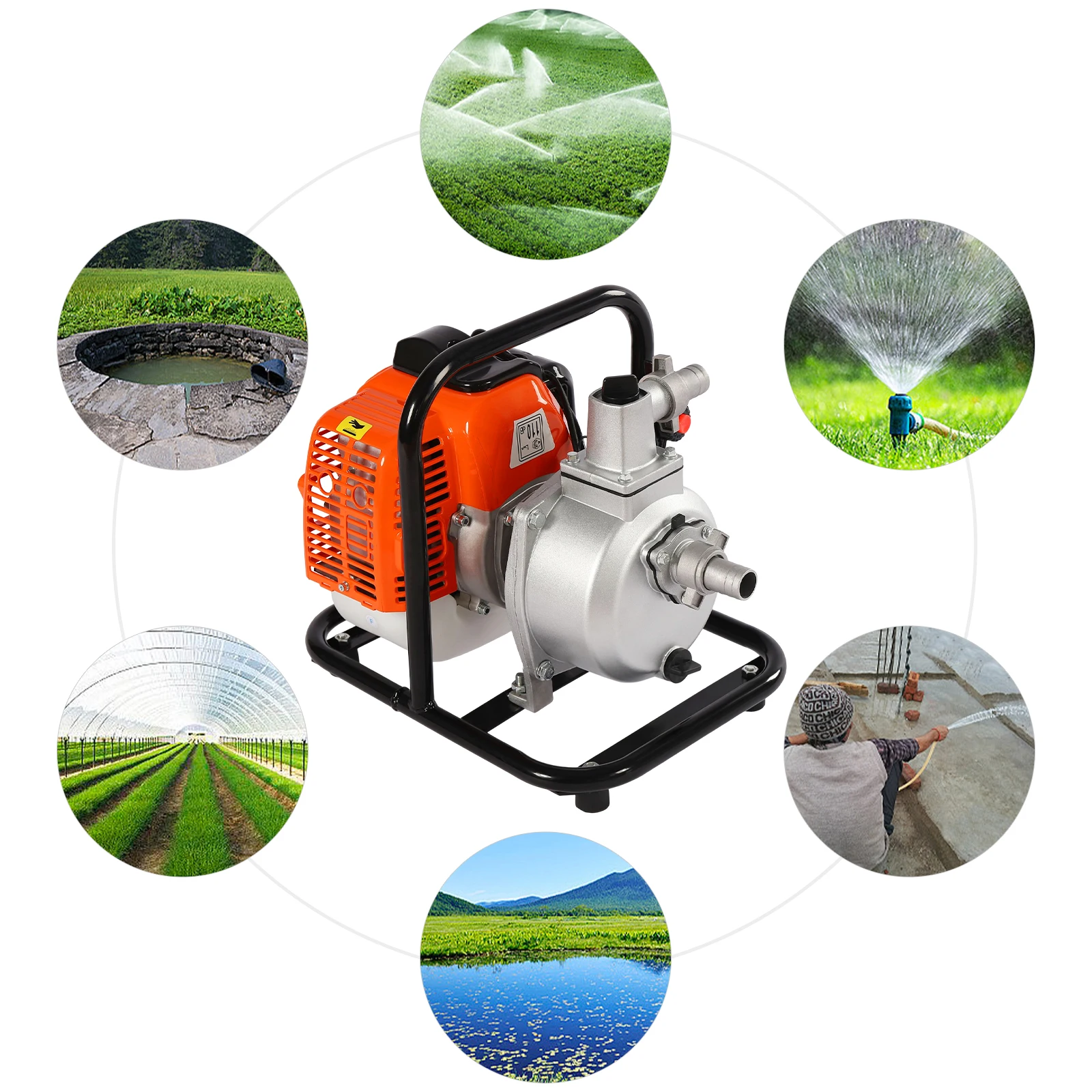 Portable Water Pump with 43CC Two-Stroke Engine 6500RMP 1250W 1.7HP for Irrigate Farmland, Fish Ponds, Orchards