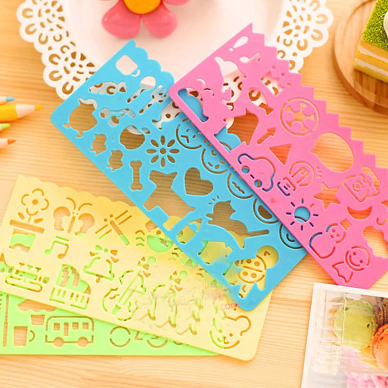 4 pcs/lot Cute Art Graphics Symbols Drawing Template Ruler Student Kids Stencil Rule Stationery