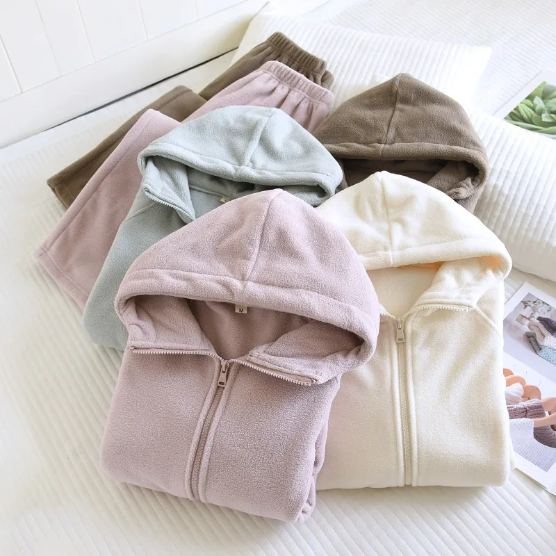 

Новые коралловые бархатные пижамы для женщин, утепленная теплая молния, однотонный комплект домашней одежды из флярного бархата, можно носить на улице