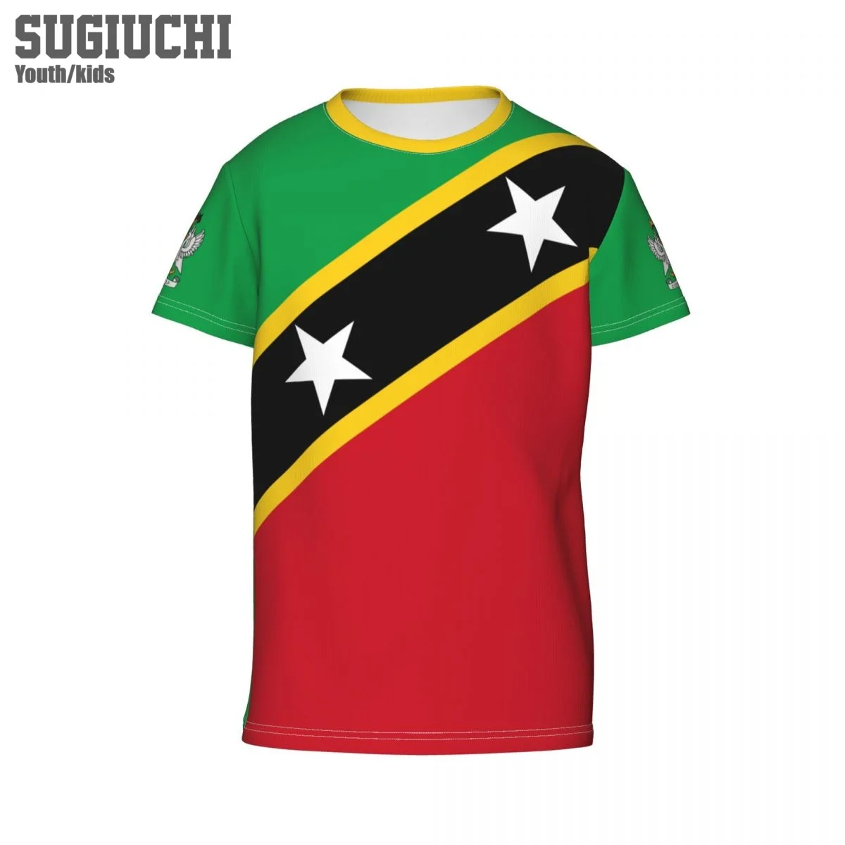 T-shirt 3D personnalisé avec emblème de Saint Kitts-et-Nevis pour enfants, maillot de football, tee-shirt de football, cadeau pour garçon et fille, nom et numéro