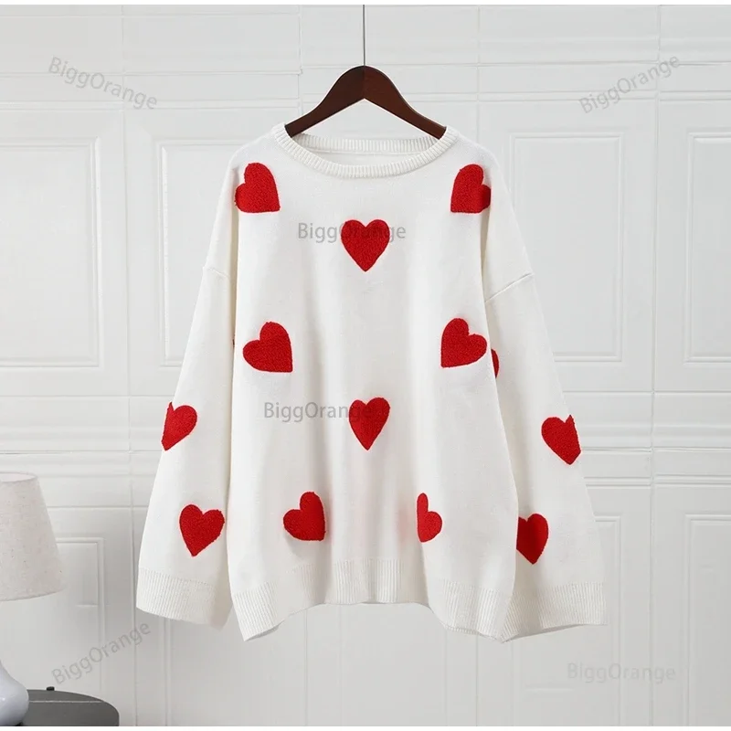 

Love Embroidery Women's Knitting Sweaters Sweet Chic Long Sleeved O-neck Pullovers 2023 New Female Casual Fashion Sweater