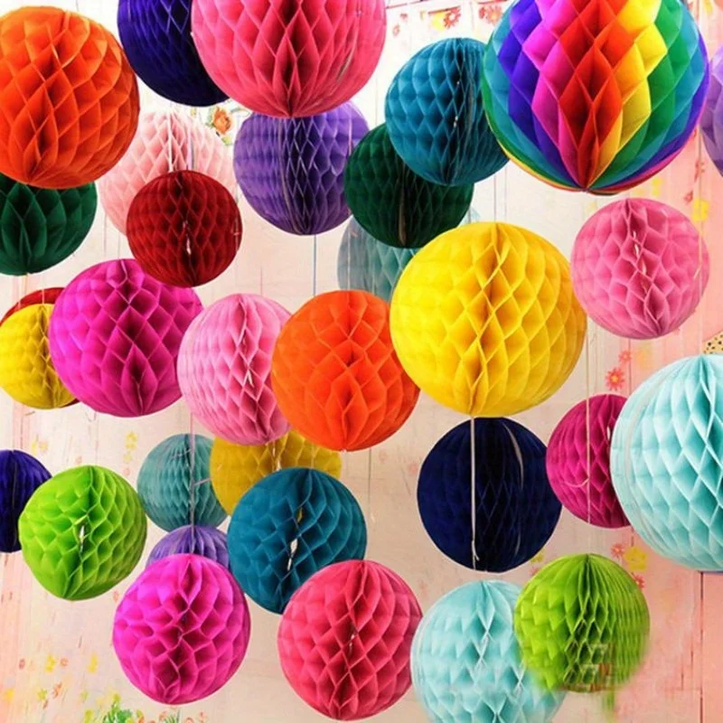 Lanterne en papier de soie 4 ''(10cm), boule en nid d'abeille pour la maison, jardin, mariage et décorations de fête d'anniversaire pour enfants, 10 pièces