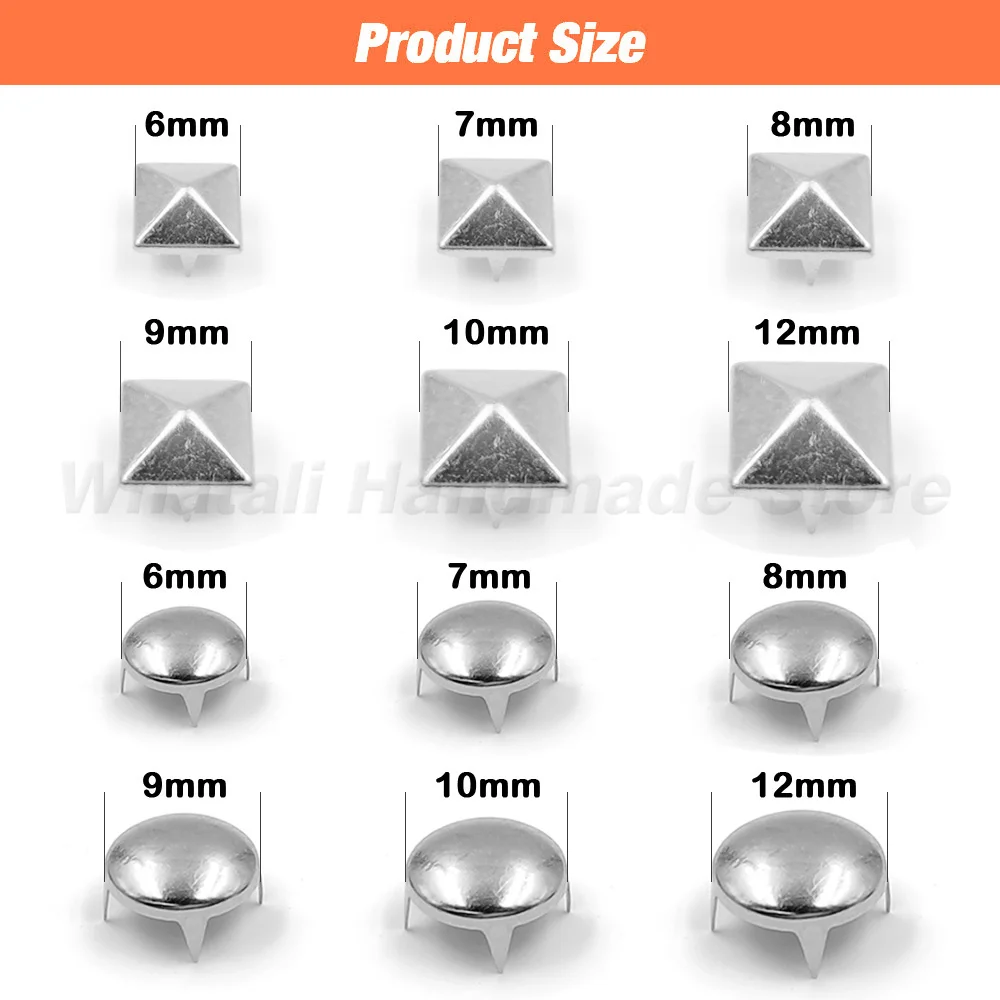 100Pcs 6/7/8/9/10/12mm Metal Spike Rivets Square/Round Studs Punk Rock Leather Craft For Clothes/Shoes/Bags/Belt/Bracelets DIY