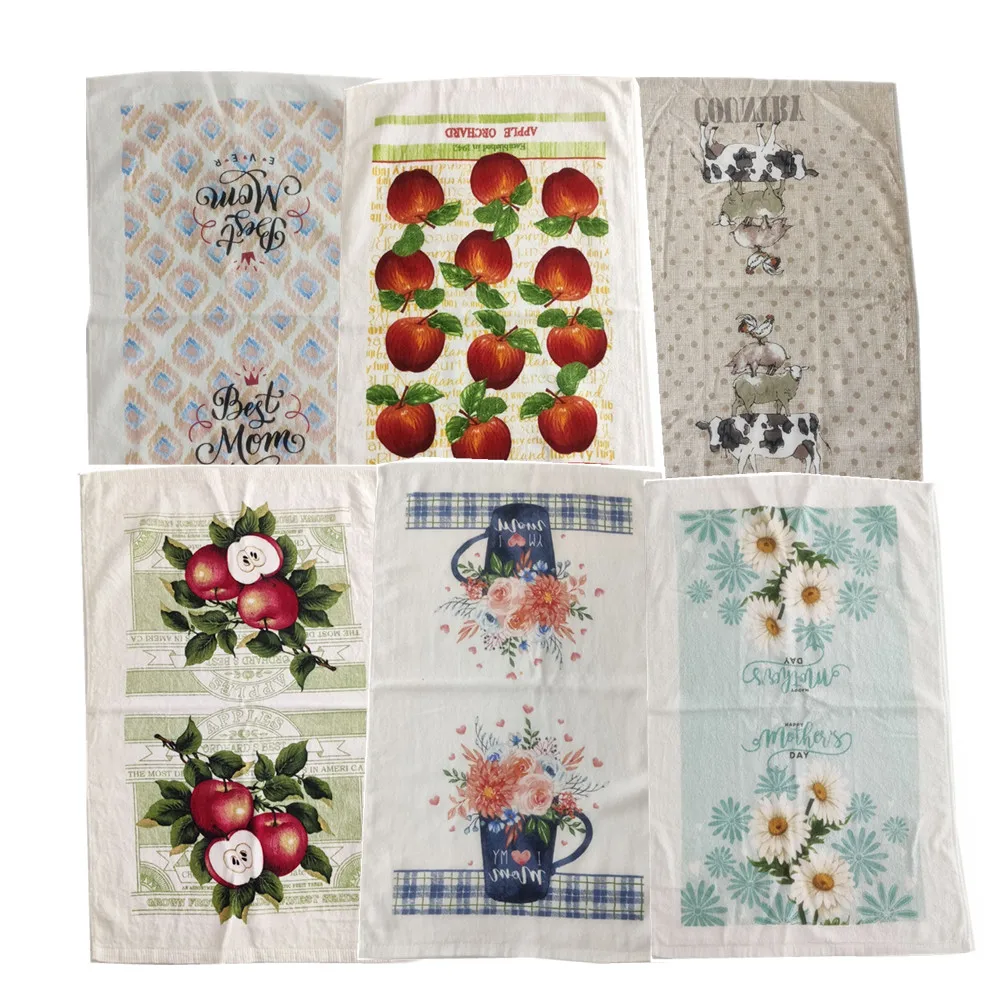 

1Pc 41x64cm Thicken Flower Fruit Printed Cotton Kitchen Tea Towel Dish Cleaning Cloth Table Napkins Cooking Tool