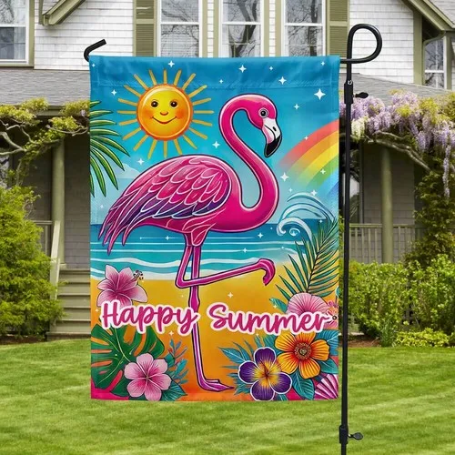 Flamingo Happy Summer Flag Graden Flag ZZO EEZ