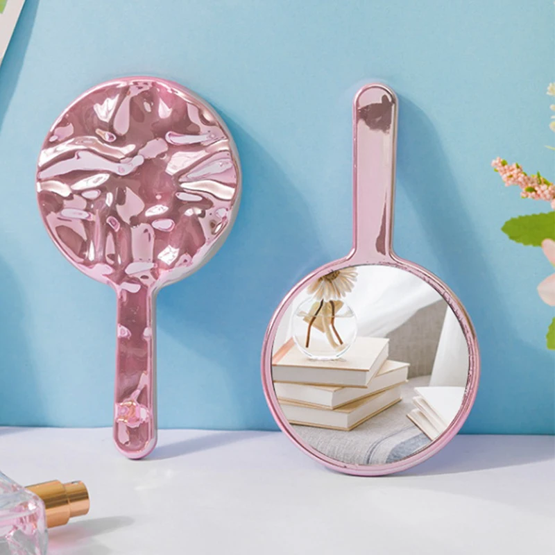 1PCS Liquid Oval Shape Mirror Mini Hand-Held Desktop Cosmetic Makeup Mirror Travel Metallic Portable Beauty Mirror For Handbag