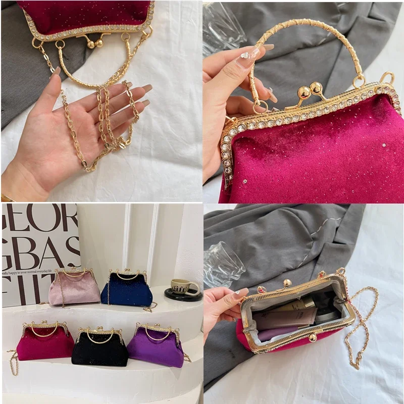 New Retro Evening Bag Women Handbags Vintage Designer Purple Blue Chain Shoulder Bags Lock Shell Clip Crossbody Bag Female Purse