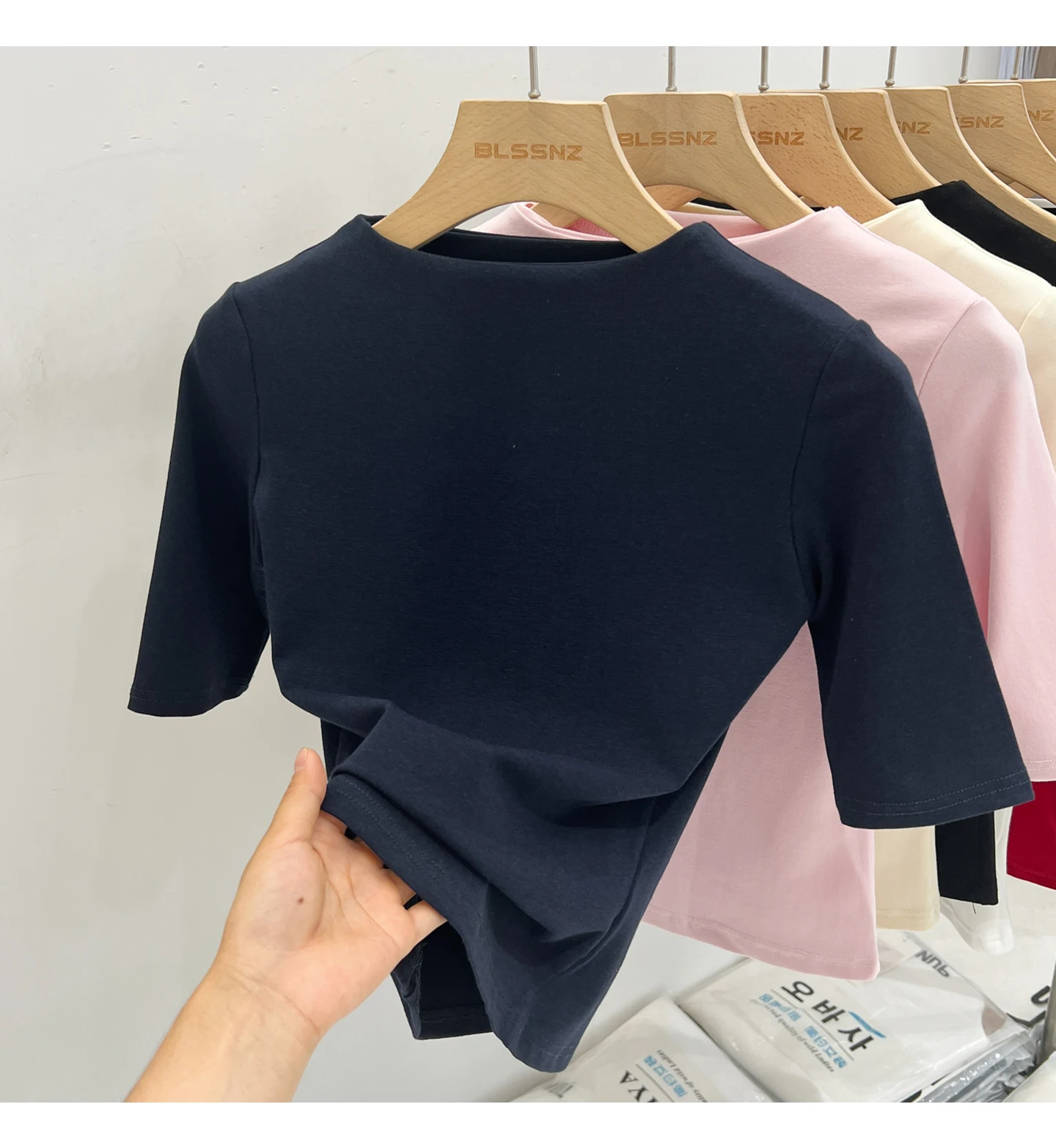Zjaiss Sommer Damen T-Shirt Aprikose Stehkragen Kurzarm 2026 Frühling Minimalistisches Lässiges Vielseitiges Oberteil Einfarbiges Schlankes T-Shirt – Detail 17