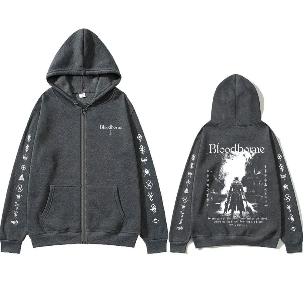 Game Bloodborne Fear The Old Blood Zipper Hoodie Horror Hunter Zip Up Jacke Herren Damen Casual Vintage Cosplay Zip Up Sweatshirt – Detail 3