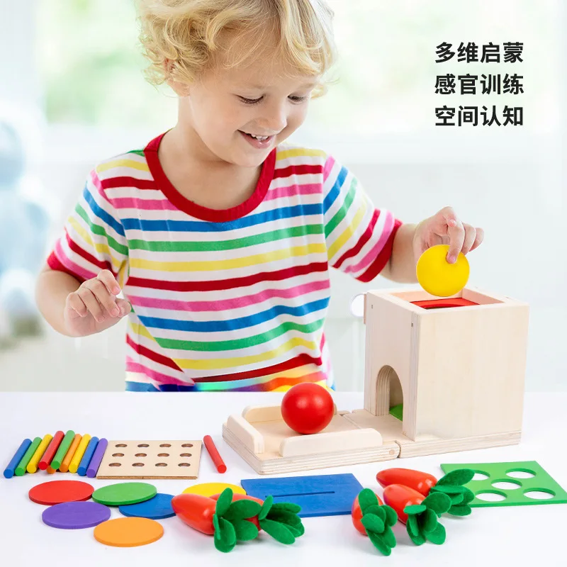 LazyChild Kids Multifunctional Montessori Four In One Box Radish Pull Peg Building Block Color Matching Intelligence Box Toy