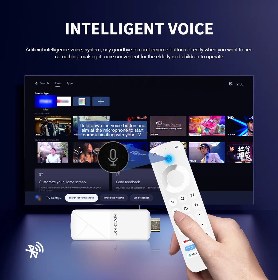 MX10-K9PRO عصا تلفاز ذكية صغيرة أندرويد 13 h618 ATV 4K HD TV box 2.4/5G WiFi TV استقبال لمشغل وسائط Google YouTube Netflix
