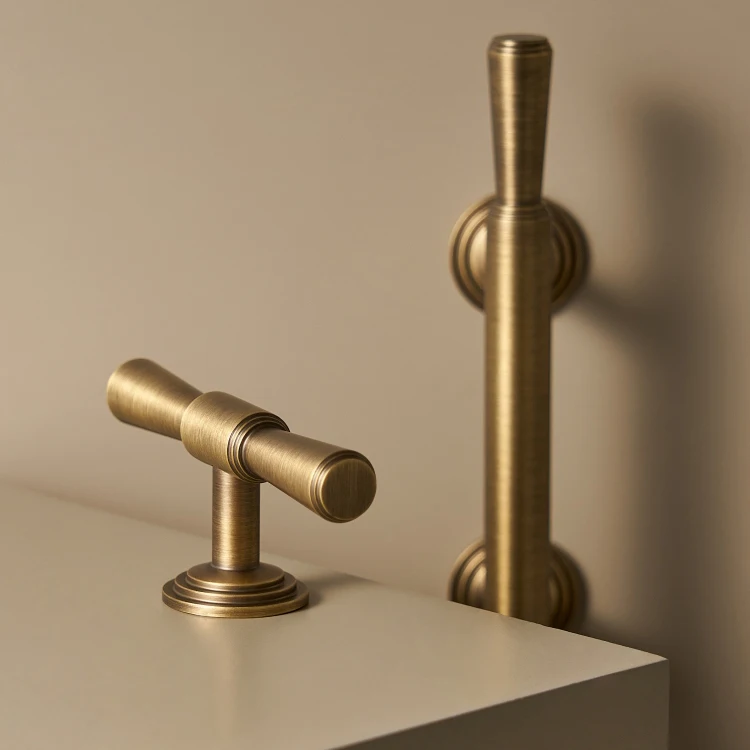 Solid Brass Vintage Brushed Antique Bronze Wardrobe Cabinet Door Drawer Cabinet Handle Luxurious T-bar Multiple Sizes