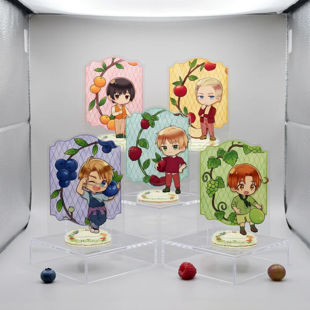 Llavero de acrílico de 10 cm de Anime Hetalia Axis Powers con figuras Chibi de Frutas (Wang Yao, Alfred, Ivan, Arthur, Francis, Kiku) para decoración de escritorio y regalo para fans