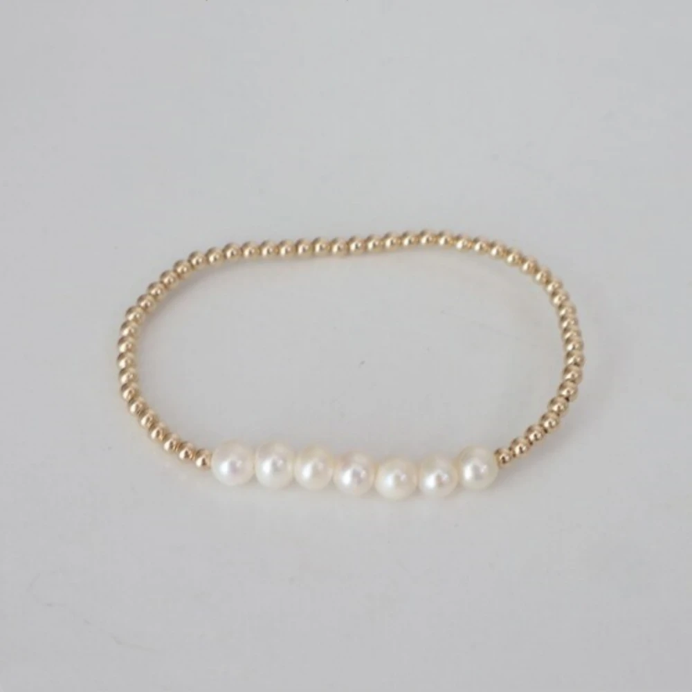 Natural Pearl Bracelet 18 K Gold Plated Beads Elastic Jewelry for Women Elastic Elegant Fashion Gift Birthday Anniversary