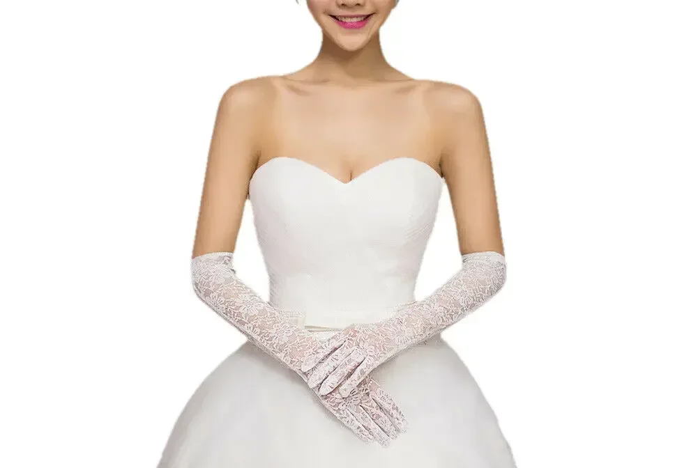 Sensual Looking Fancy Clingy Women's Long Lace Floral Wedding Party Bridal Gloves