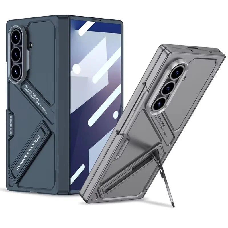 

For Samsung Galaxy Z Fold 7 6 5G With Screen Glass 360 Protective Magnetic Hinge Mecha-style Multi-angle Bracket Protect Case