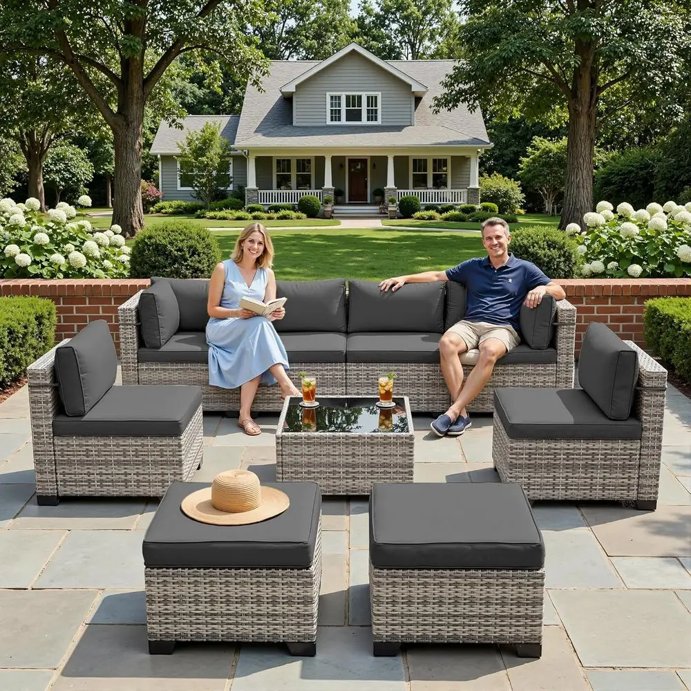 

9-Piece Patio urniture Set, Outdoor with Ottomans, ular Patio Soa, Dual-Strand Wicker Rattan, Rust-Resistant e, Backyard urnitur