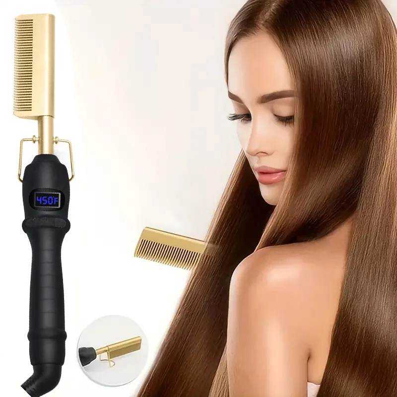 Hair Iron Straightener LCD Hot Comb Wet And Dry Use Heating Comb Electric Environmentally Friendly Titanium Alloy Curler Iron